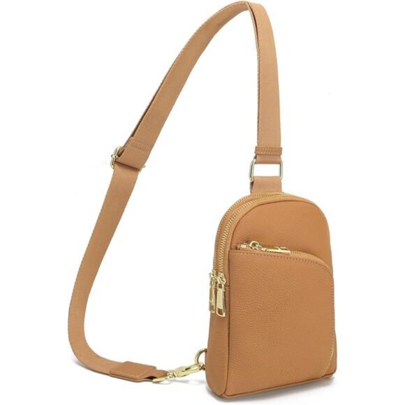 Blocking Sling Bag Leather Light Brown Leather